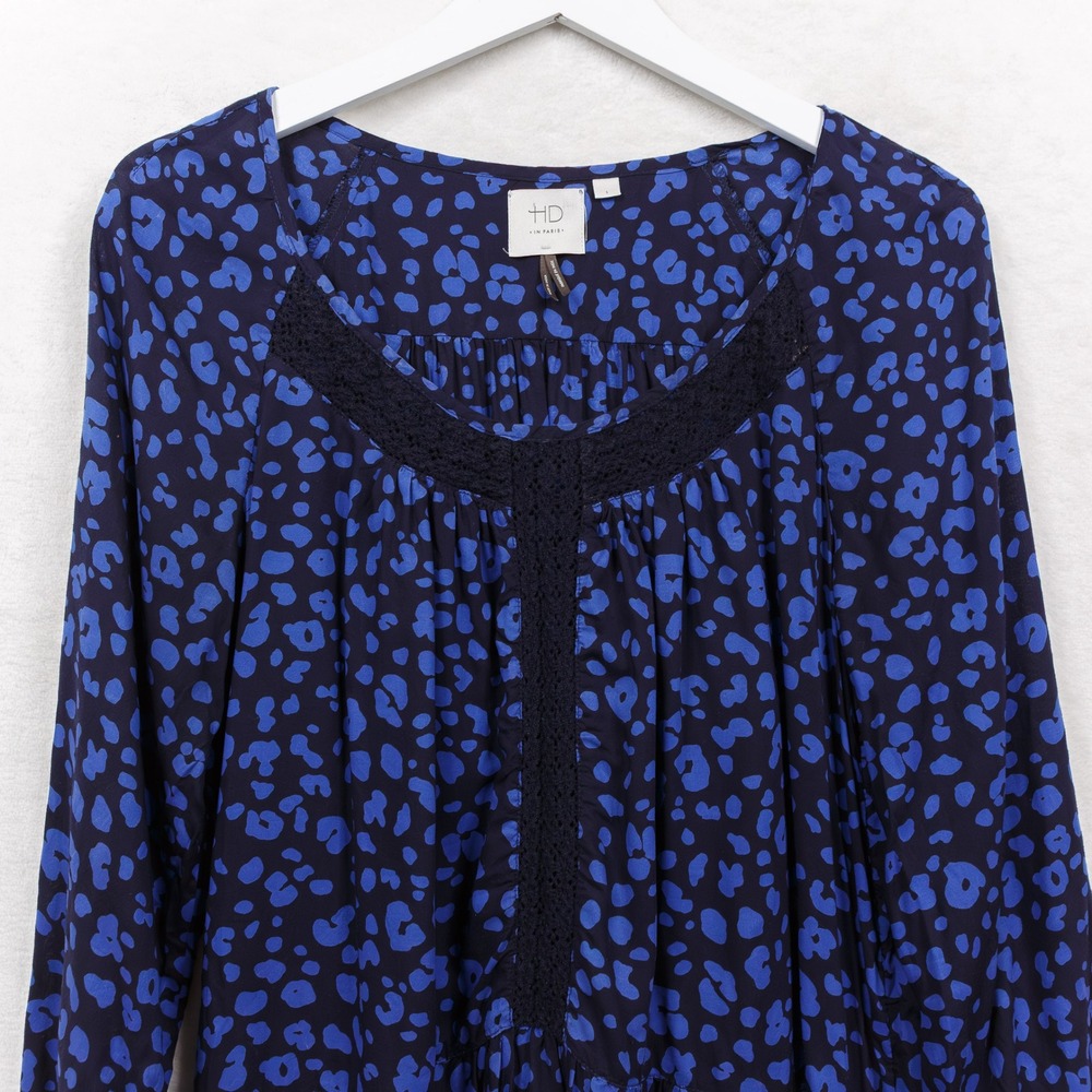 HD in PARIS Anthropologie Ressica Tunic Blouse Blue Geometric Abstract Sz‎ S - Picture 3 of 8